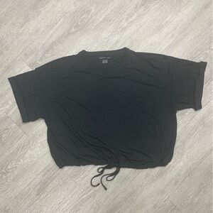 American Eagle Black tee T-shirt short rolled sleeve tie bottom scoop neck XXL